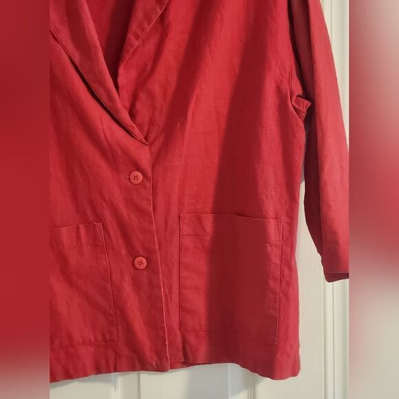 Vtg Ashleigh Morgan XXL Red 55% LINEN Pockets 2 Bottoms Women’s Cardigan - Picture 7 of 7